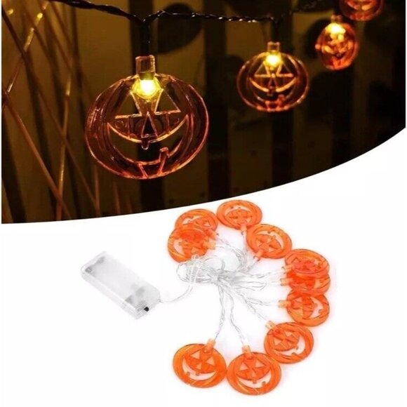 Halloween Pumpkin String Lights 10 LED 6.5ft Orange Pumpkin Fall Party Decor New - Picture 2 of 7